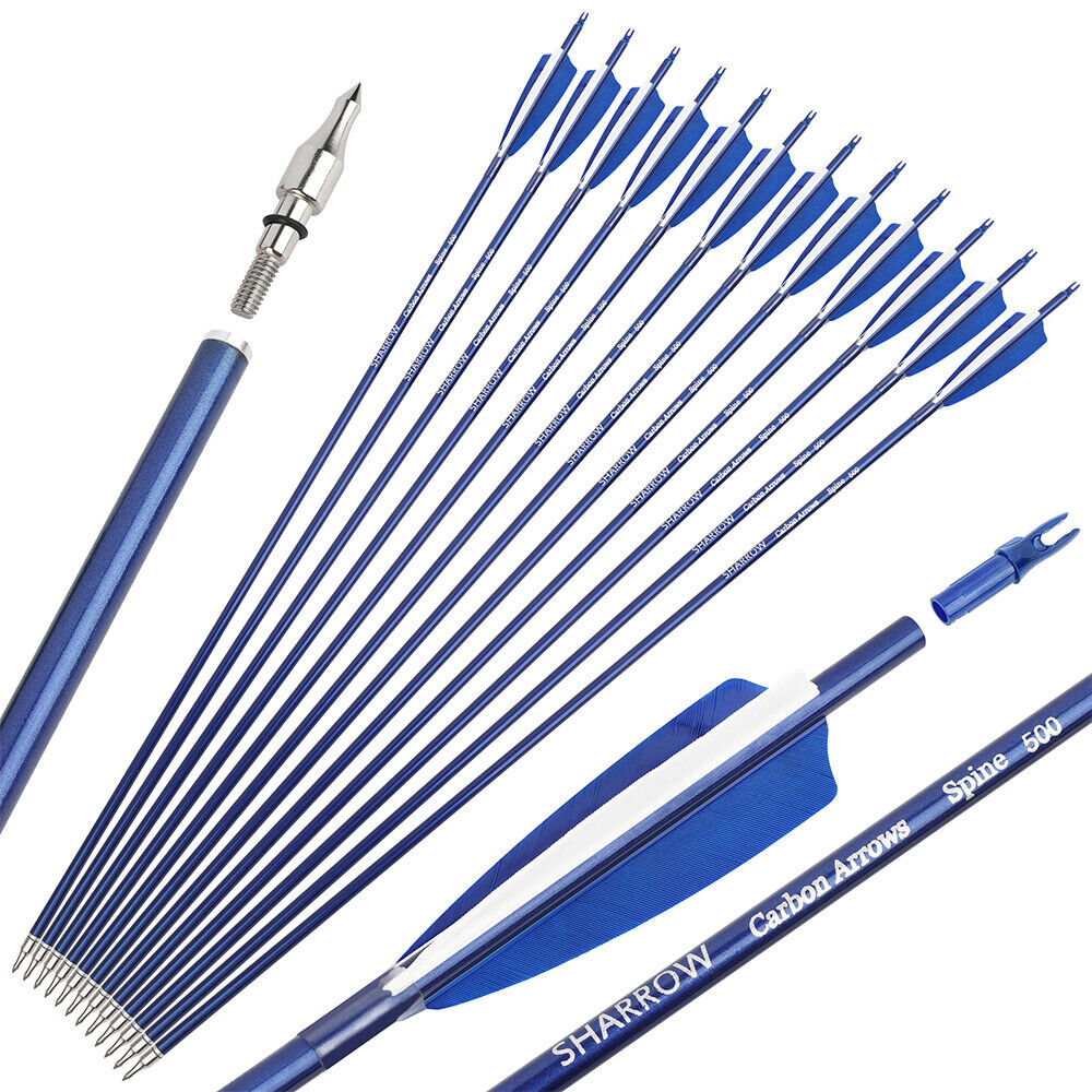 12pcs 30" Carbon Arrows Archery 4" Turkey Feather SP500 Arrowhead Bow Shooting Hunting